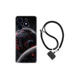 Kılıfland Tecno Spark 10 Pro ile Uyumlu Kılıf, Boyun Askılı, Silikon, Dark World Desenli, Siyah