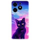 Kılıfland Tecno Spark 10 Pro ile Uyumlu Kılıf, Hayat Serisi, Desenli Üzgün Kedi, Silikon, Mor-Pembe