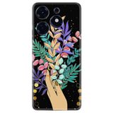 Kılıfland Tecno Spark 10 Pro ile Uyumlu Kılıf, Hayat Serisi, El Çiçekleri Desenli, Silikon, Siyah