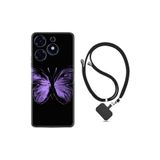 Kılıfland Tecno Spark 10 Pro ile Uyumlu Kılıf, Silikon, Boyun Askılı, Kelebek Desenli, Siyah