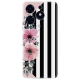 Kılıfland Tecno Spark 10 Pro ile Uyumlu Kılıf, Silikon, Çiçek Desenli, Pembe-Siyah-Beyaz