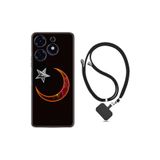 Kılıfland Tecno Spark 10 Pro ile Uyumlu Silikon Kılıf, Boyun Askılı, Ay Yıldız Desenli, Siyah