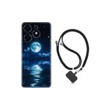Kılıfland Tecno Spark 10 Pro ile Uyumlu Silikon Kılıf, Boyun Askılı, Desenli İpli, Night Moon, Resimli