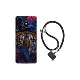 Kılıfland Tecno Spark 10 Pro ile Uyumlu Silikon Kılıf, Boyun Askılı, Desenli, Tiger Çiçek, Renkli