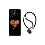 Kılıfland Tecno Spark 10 Pro ile Uyumlu Silikon Kılıf, Boyun Askılı, Dünya Haritası Kalp Desenli, Siyah