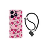 Kılıfland Tecno Spark 10 Pro ile Uyumlu Silikon Kılıf, Boyun Askılı, Heart Lollipop Desenli, Pembe