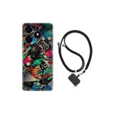 Kılıfland Tecno Spark 10 Pro ile Uyumlu Silikon Kılıf, Boyun Askılı, İpli Desenli, Bass 1886, Renkli