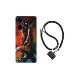 Kılıfland Tecno Spark 10 Pro ile Uyumlu Silikon Kılıf, Boyun Askılı, İpli Desenli, Kartal Motifli, Siyah