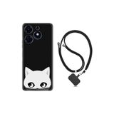 Kılıfland Tecno Spark 10 Pro ile Uyumlu Silikon Kılıf, Boyun Askılı İpli Desenli, Pandemi Cat, Siyah
