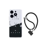 Kılıfland Tecno Spark 10 Pro ile Uyumlu Silikon Kılıf, Boyun Askılı, Life and Death Desenli, Beyaz-Siyah