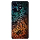 Kılıfland Tecno Spark 10 Pro ile Uyumlu Silikon Kılıf, Desen Özel Seri İşaretler Tuval, Turkuaz-Turuncu