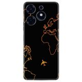 Kılıfland Tecno Spark 10 Pro ile Uyumlu Silikon Kılıf, Harita ve Uçak Deseni, Siyah