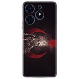 Kılıfland Tecno Spark 10 Pro ile Uyumlu Silikon Kılıf, Kurt ve Ay Yıldız Desenli, Siyah