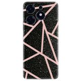 Kılıfland Tecno Spark 10 Pro ile Uyumlu Silikon Kılıf, Pembe Şeritli Mermer Desenli, Siyah