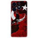 Kılıfland Tecno Spark 10 Pro ile Uyumlu Silikon Kılıf, Resimli Desenli Baskılı, Kurt ve Ay Motifi, Kırmızı-Siyah