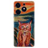 Kılıfland Tecno Spark 10 Pro ile Uyumlu Silikon Kılıf, Sanat Tasarımı, Kedi Baskılı, Renkli