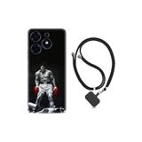 Kılıfland Tecno Spark 10 Pro Uyumlu Kılıf, Boyun Askılı, Silikon, Muhammed Ali Desenli, Siyah