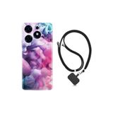 Kılıfland Tecno Spark 10 Pro Uyumlu Kılıf, Boyun Askılı, Silikon, Pink Cloud Desenli