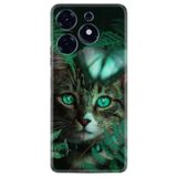 Kılıfland Tecno Spark 10 Pro Uyumlu Kılıf, Resimli Desenli Baskılı Silikon, Yeşil Kedi, Mavi Kelebek