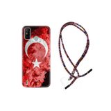 Kılıfland Tecno Spark 6 Go Kılıf, Türk Bayrağı Desenli, Silikon, Rasta İpli Boyun Askılı, Kırmızı