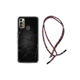 Kılıfland Tecno Spark 7T ile Uyumlu Rasta Desenli Silikon Kılıf, Boyun Askılı, Dikenli Tel, Siyah