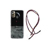 Kılıfland Tecno Spark 7T ile Uyumlu Silikon Kılıf, Rasta Desenli, İpli Boyun Askılı, Astronot Red Balon, Çok Renkli