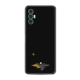 Kılıfland Tecno Spark 8 Pro ile Uyumlu Silikon Kılıf, Ay ve Kedi Deseni, Siyah