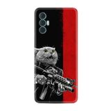 Kılıfland Tecno Spark 8 Pro ile Uyumlu Silikon Kılıf, Çılgın Kedi Desenli, Kırmızı-Siyah