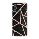 Kılıfland Tecno Spark 8 Pro ile Uyumlu Silikon Kılıf, Pembe Şeritli Mermer Desenli, Siyah