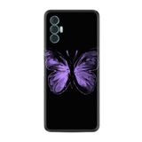 Kılıfland Tecno Spark 8 Pro ile Uyumlu Silikon Kılıf, Platinium Series, Resimli Desenli, Mor Kelebek, Siyah