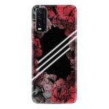 Kılıfland Vivo Y12s ile Uyumlu Silikon Kılıf, Çiçek Desen, Kırmızı-Siyah