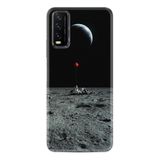 Kılıfland Vivo Y12s ile Uyumlu Silikon Kılıf, Desen Özel Seri, Astronot Red Balon, Siyah
