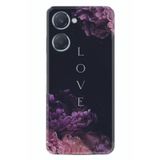 Kılıfland Vivo Y18 ile Uyumlu Silikon Kılıf, Desen Özel Seri Love Flow, Mor Çiçek, Siyah