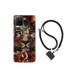 kilifland Vivo Y21s ile Uyumlu Kılıf Desenli Silikon Boyun Askılı Flowers Baby Tiger 1336