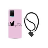 kilifland Vivo Y21s ile Uyumlu Kılıf Desenli Silikon Boyun Askılı Pink Cat Heart 1303
