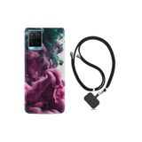 kilifland Vivo Y21s ile Uyumlu Kılıf Desenli Silikon Boyun Askılı Pink Green Cloud 1306
