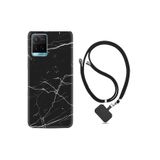 kilifland Vivo Y21s ile Uyumlu Kılıf Desenli Silikon Boyun Askılı Siyah Mermer 1299