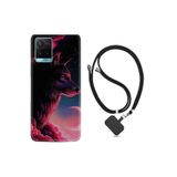 kilifland Vivo Y21s ile Uyumlu Kılıf Desenli Silikon Boyun Askılı Wolf And Moon 1380