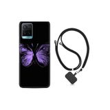 kilifland Vivo Y21s ile Uyumlu Kılıf Resimli Desenli Silikon Boyun Askılı Black Butterfly 1879