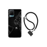 kilifland Vivo Y21s ile Uyumlu Kılıf Resimli Desenli Silikon Boyun Askılı Black Plane 1868