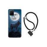 kilifland Vivo Y21s ile Uyumlu Kılıf Resimli Desenli Silikon Boyun Askılı Moon Wolf 1820