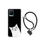 kilifland Vivo Y21s ile Uyumlu Kılıf Resimli Desenli Silikon Boyun Askılı Şaşkın Kedi 1900