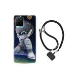 kilifland Vivo Y21s ile Uyumlu Kılıf Silikon Desen Boyun Askılı Astronot Ve Dünya 1759