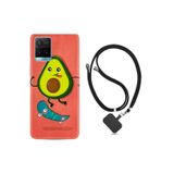 kilifland Vivo Y21s ile Uyumlu Kılıf Silikon Desen Boyun Askılı Avokado Skate 1741