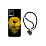 kilifland Vivo Y21s ile Uyumlu Kılıf Silikon Desen Boyun Askılı Ay Ve Flamingo 1775