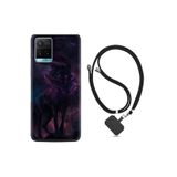 kilifland Vivo Y21s ile Uyumlu Kılıf Silikon Desen Boyun Askılı Black Purple Wolf 1791