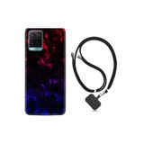 kilifland Vivo Y21s ile Uyumlu Kılıf Silikon Desen Boyun Askılı Blue Red Fire 1637