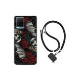 kilifland Vivo Y21s ile Uyumlu Kılıf Silikon Desen Boyun Askılı Skull Rose 1673