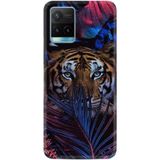 Kılıfland Vivo Y21s ile Uyumlu Resimli Desenli Baskılı Silikon Kılıf, Flowers Tiger, Renkli