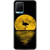 Kılıfland Vivo Y21s ile Uyumlu Silikon Kılıf, Ay ve Flamingo Deseni, Siyah